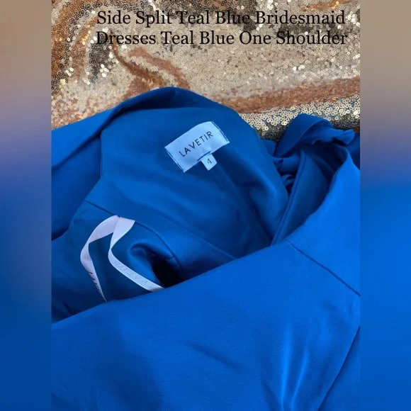 Elegant Side Split Teal Blue Bridesmaid Dresses One Shoulder wedding grad New